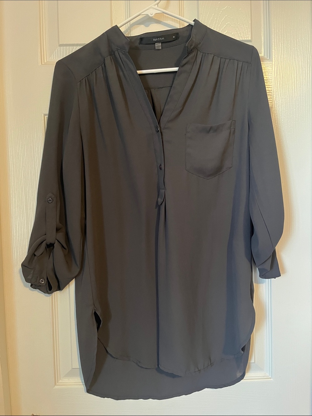fun 2 fun Gray Button-Front Tunic Blouse